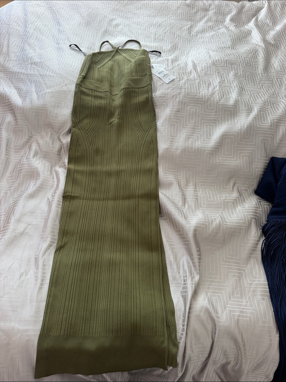 Herve Leger Olive Green Ribbed Maxi Skirt